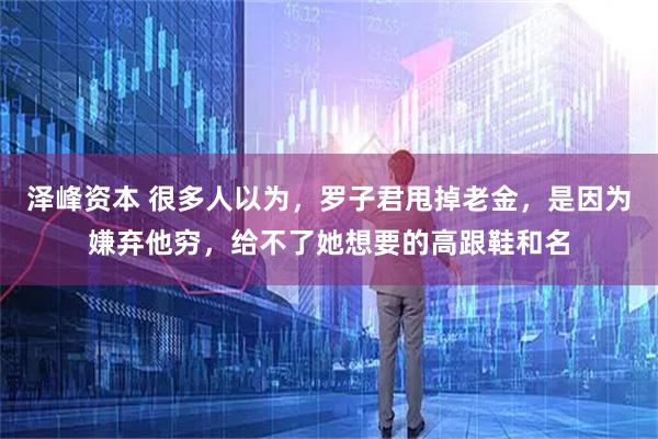 泽峰资本 很多人以为,罗子君甩掉老金,是因为嫌弃他穷,给不了她想要的高跟鞋和名